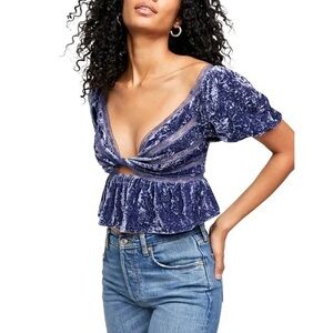 Free People Yours Truly Velvet Puff Sleeve Top